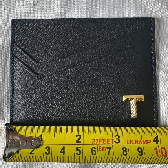 Tiffany & Co Black Leather Card Holder Wallet Gold T Logo Minimalist Luxury - Picture 11 of 11